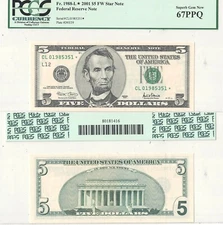 2001 $5 San Francisco District Star Note FR 1988-L* PCGS 67 PPQ #5351