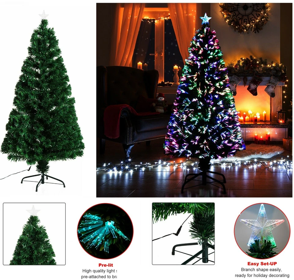 Fibre Optic Christmas Trees XMAS LED Lights Pre Lit Star Color Changing Tree UK - Image 2 of 4