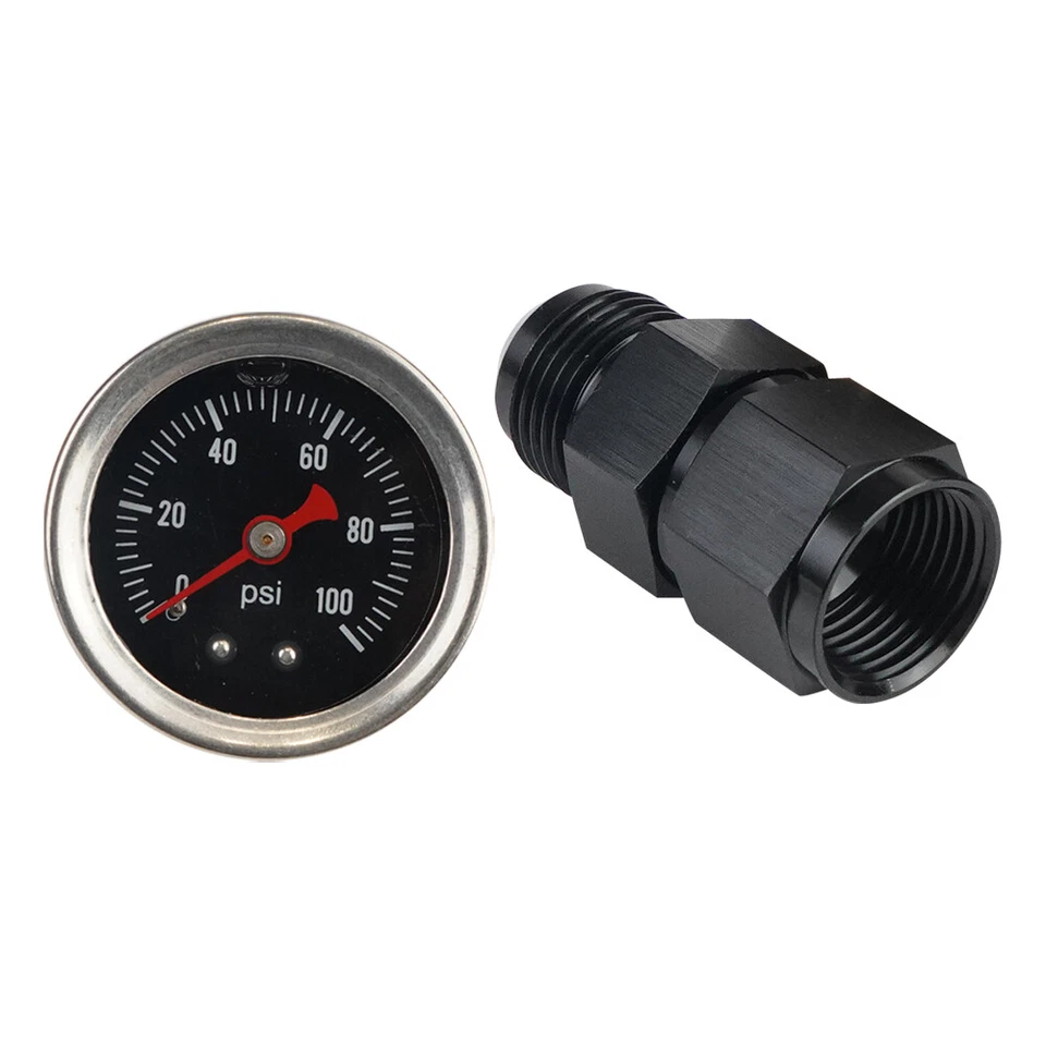 0-100psi Fuel Pressure Gauge 1/8" NPT w/AN10 Adapter Liquid Oil Pressure Gauge - Image 4 of 4