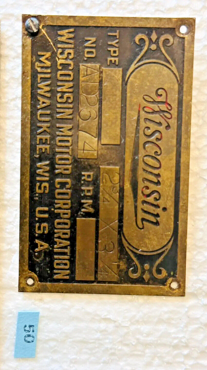Brass Tag Name Plate WISCONSIN MOTOR CORP. Milwaukee, WI 2 3