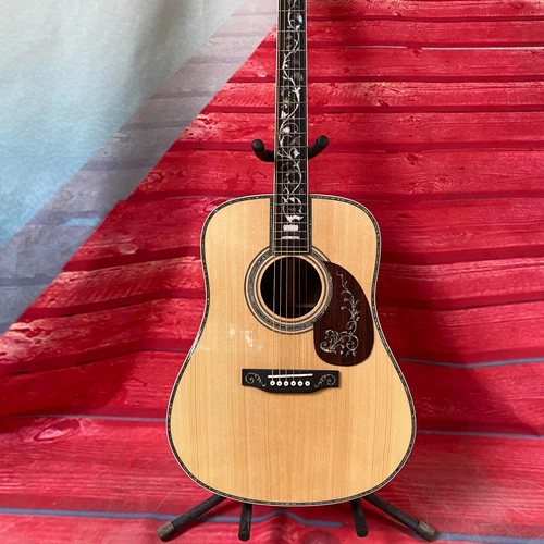 Abalone Flower Inlays 41 inch Solid Spruce Acoustic Guitar Ebony fingerboard US