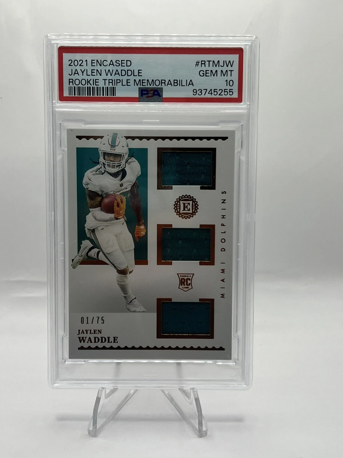 Jaylen Waddle Panini Encased Rookie Triple Memorabilia #RTMJW Base