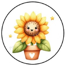 SMILEY SUNFLOWER IN FLOWER POT ENVELOPE SEALS LABELS STICKERS PARTY FAVORS