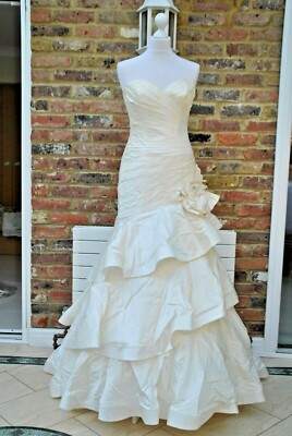 Angelina Faccenda BRAUTKLEID UK10 ivory Meerjungfrau Sweat Herz 100%SEIDE UVP3000 