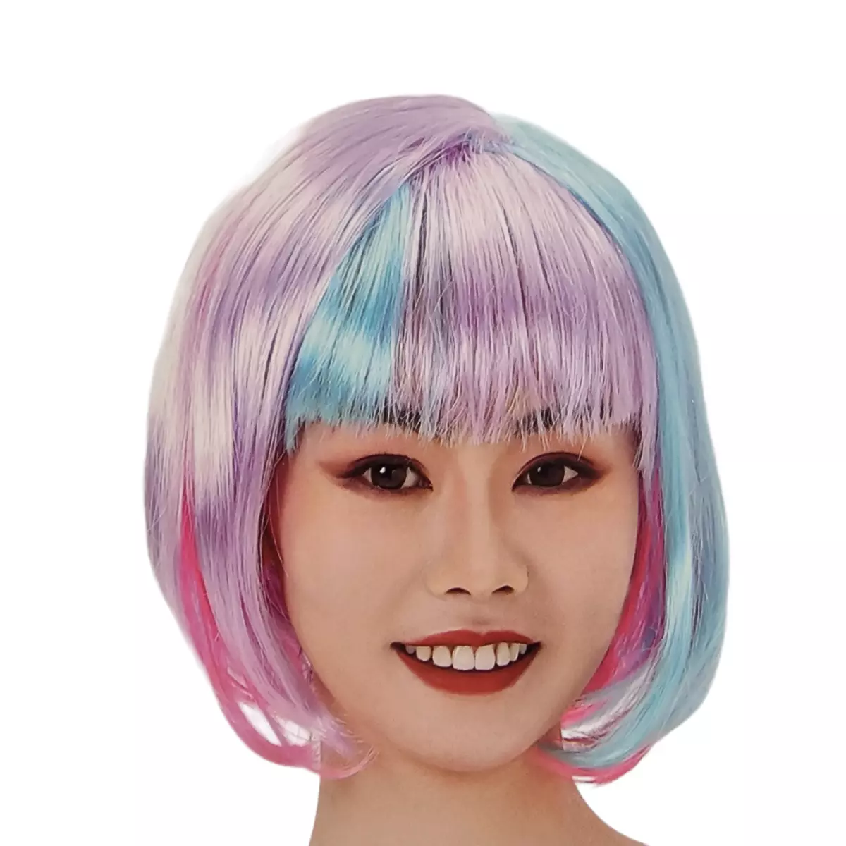 Rainbow Bob Wig Womens Short Straight Bangs Hair Wigs Multi Color