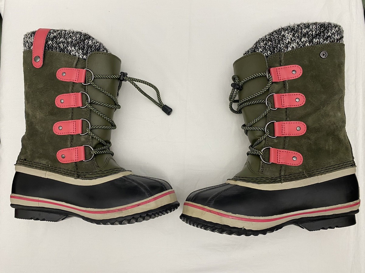 sorel joan of arctic waterproof snow boots women’s size suede green/brown