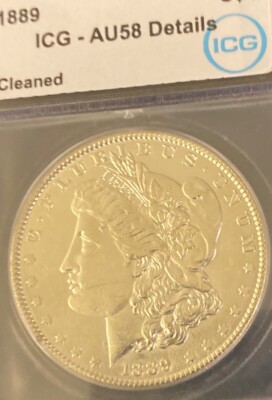 1889 P Morgan silver dollar Icg AU58 Cleaned