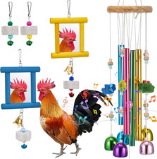 7 Pcs Chicken Toys, Hanging Chicken Wind Chime, 2 Pcs Coop Mirror Toys with B...