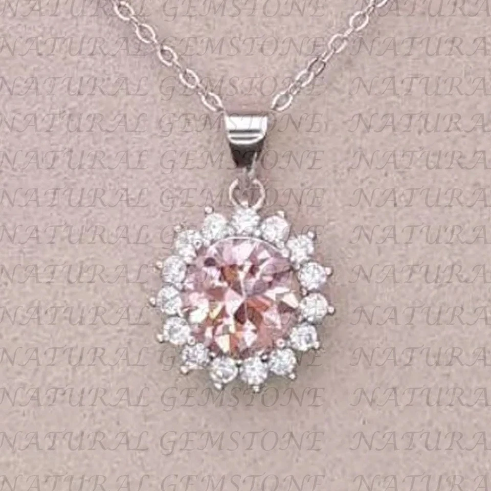 Colgante de morganita natural y diamantes de corte redondo de 5,50 quilates enchapado en oro blanco de 18 quilates Foto 4 de 4