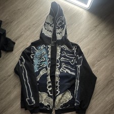 Cactus Jack Para Hombre 2XL Negro Cremallera Completa Capucha Polar Sudadera con Capucha Gráfico Esqueleto