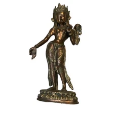 Antique Indian Bronze Sculpture of Hindu Godess Laxmi