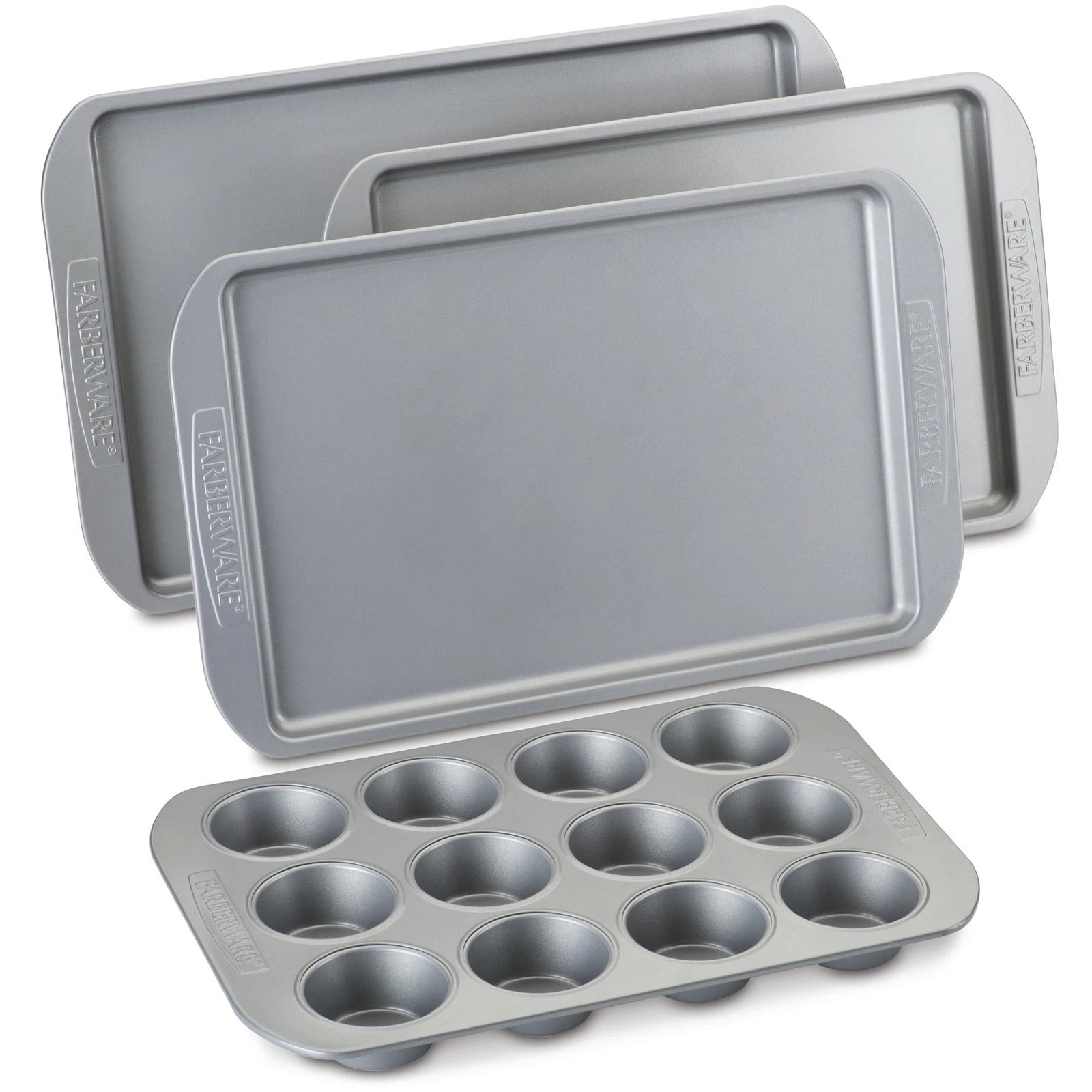 Nonstick Muffin Cupcake Sheet Pan Set Gray 4 Piece Bakeware Kitchen Set