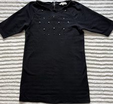 LOFT Black Knit Shift Dress Beaded Accent Zip Crew Neck Half Sleeve Size M