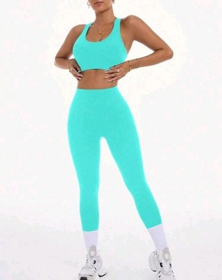 NEW Women Seamless Yoga set small Top Bra scrunch bum Leggings Workout Gym Set 