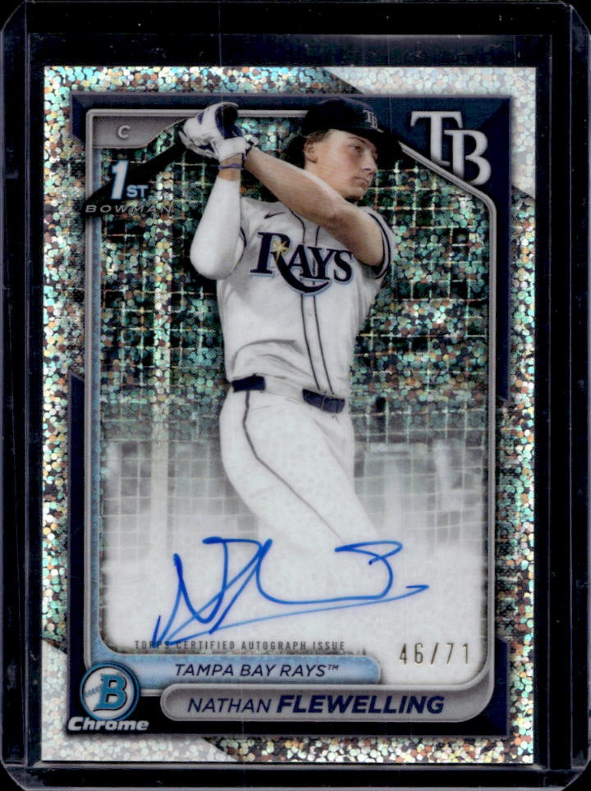 2024 Bowman Draft Nathan Flewelling Chrome Auto Sparkles Refractor 1st #/71 Rays