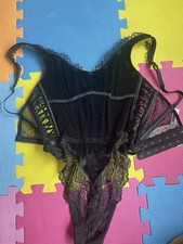 NWT Romantic Victoria's Secret Black Lace  VelvetMesh One Piece Bodysuit S