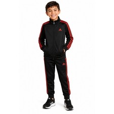 ADIDAS Boys 2-Piece Tricot Tracksuit Set Black Red Size 5 Full Zip Jogger