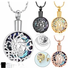 Tree of Life Cremation Urn Necklace for Ashes W/ Paw Print Crystals Ash Pendant