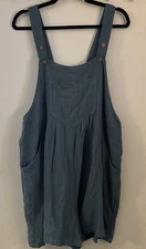 Anrabess Wms Sz L Grayblue Casual Romper Bib Overalls Shorts Linen NWT