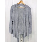 LAKE Striped Kimono Lounge Pajama Top Tie Belt Long Sleeve Blue White Size XL