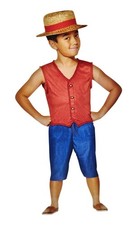 Netflix One Piece Luffy Boys Costume Size L Vest Shorts Straw Hat Cosplay