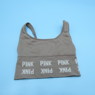 PINK Active Seamless Crop Bra Womens XS Extra Small Taupe Band Nylon Elastane