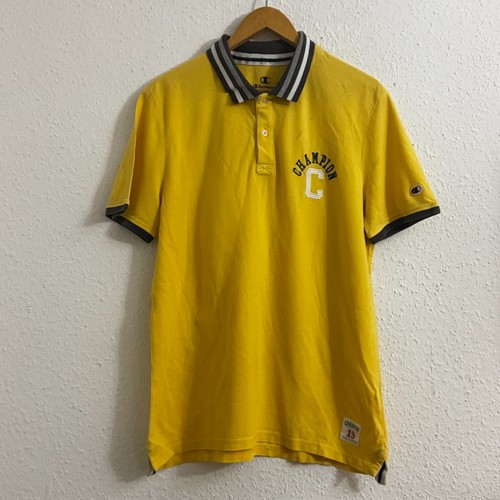 Vintage Champion Yellow Polo Shirt - Embroidered "C" & Varsity Lettering - XL