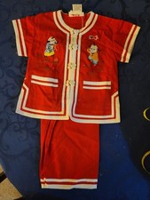Traditional Chinese Outfit Unisex 9-12 Months Shirt Pants Red W/Figures