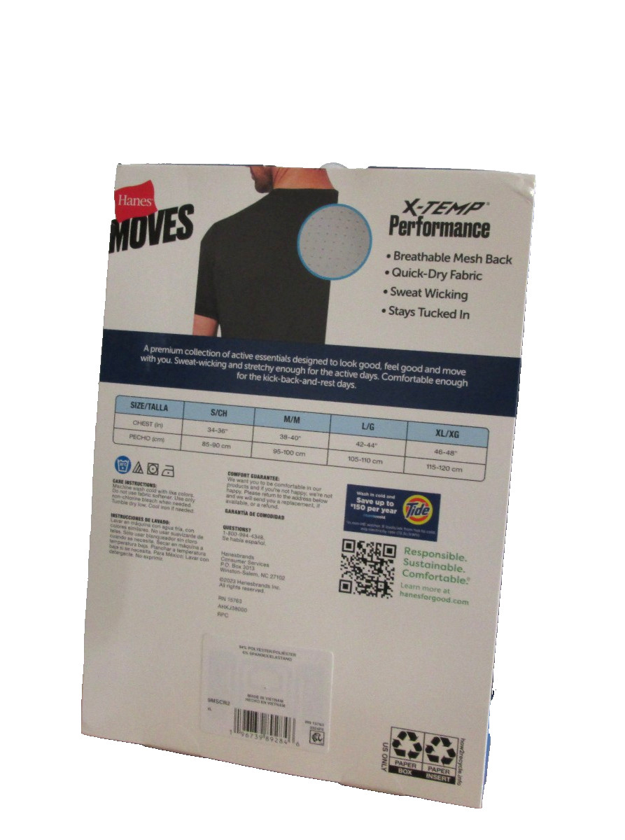 New Men's Hanes Moves 2 Pack Premium X-Temp Breathable Crew Neck T-Shirts XL