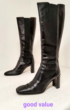 Hobbs Marilyn Anselm Knee Boots UK Size 6.5 Black Leather Stretchy Calfs