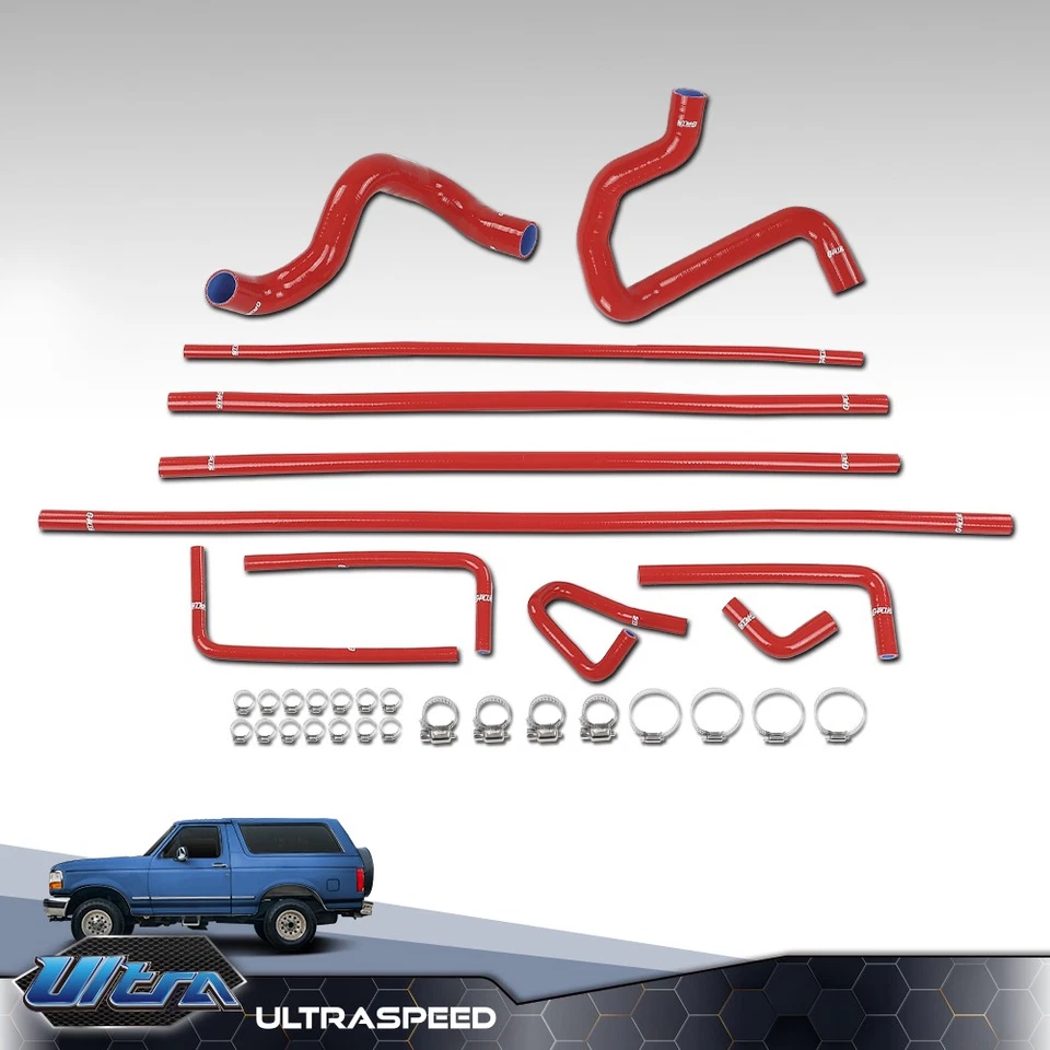 Kit de mangueira de radiador e aquecedor vermelho compatível com 88-94 Ford F150 F250 F350 Bronco 5.0L 5.8L - Imagem 2 de 4