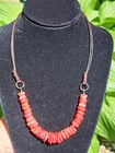 Barse 925 Sterling Silver Peachy Red Coral Discs 18-20” Necklace Leather Corded — photo 1