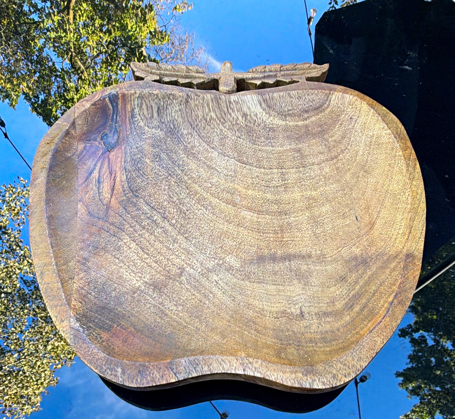 Apple Shaped Wood Grain Decorative Bowl, Brown Wood Fruit Theme hand carved