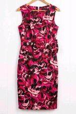 WAREHOUSE Pink Floral Wiggle Pencil Dress Bow Occasion Wedding Guest UK 12 BNWT