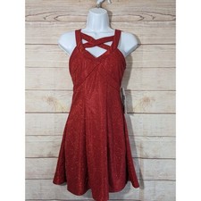 Honey & Rosie- NWT Red Shimmer Halter Cut Semi/Formal Dress -XS