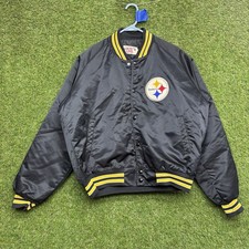 Chaqueta de satén vintage de los Pittsburgh Steelers para hombre XL Locker Line NFL acolchada a presión