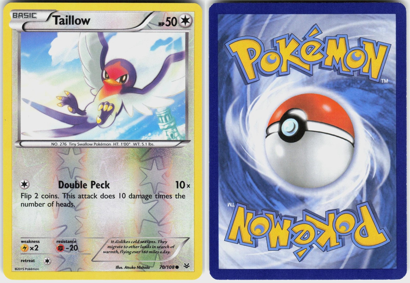 Taillow 70/108 Common Roaring Skies Pokemon Reverse Holo NM