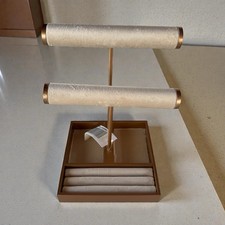 Tan Gold Suede 2 Tier Double T Bar Jewelry Display 10" x 7"