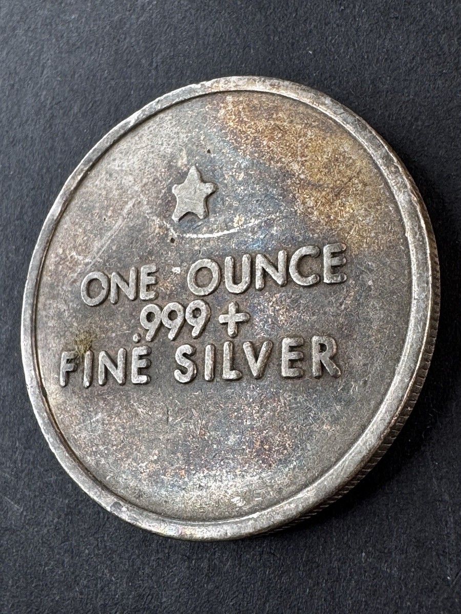 1973 SWISS OF AMERICA DRAPER MINT 1OZ SILVER VINTAGE ROUND ~RARE