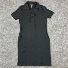 CYC Dress Womens Size L Black Polo Collar Lace Up Short Sleeve Casual Mini Fit