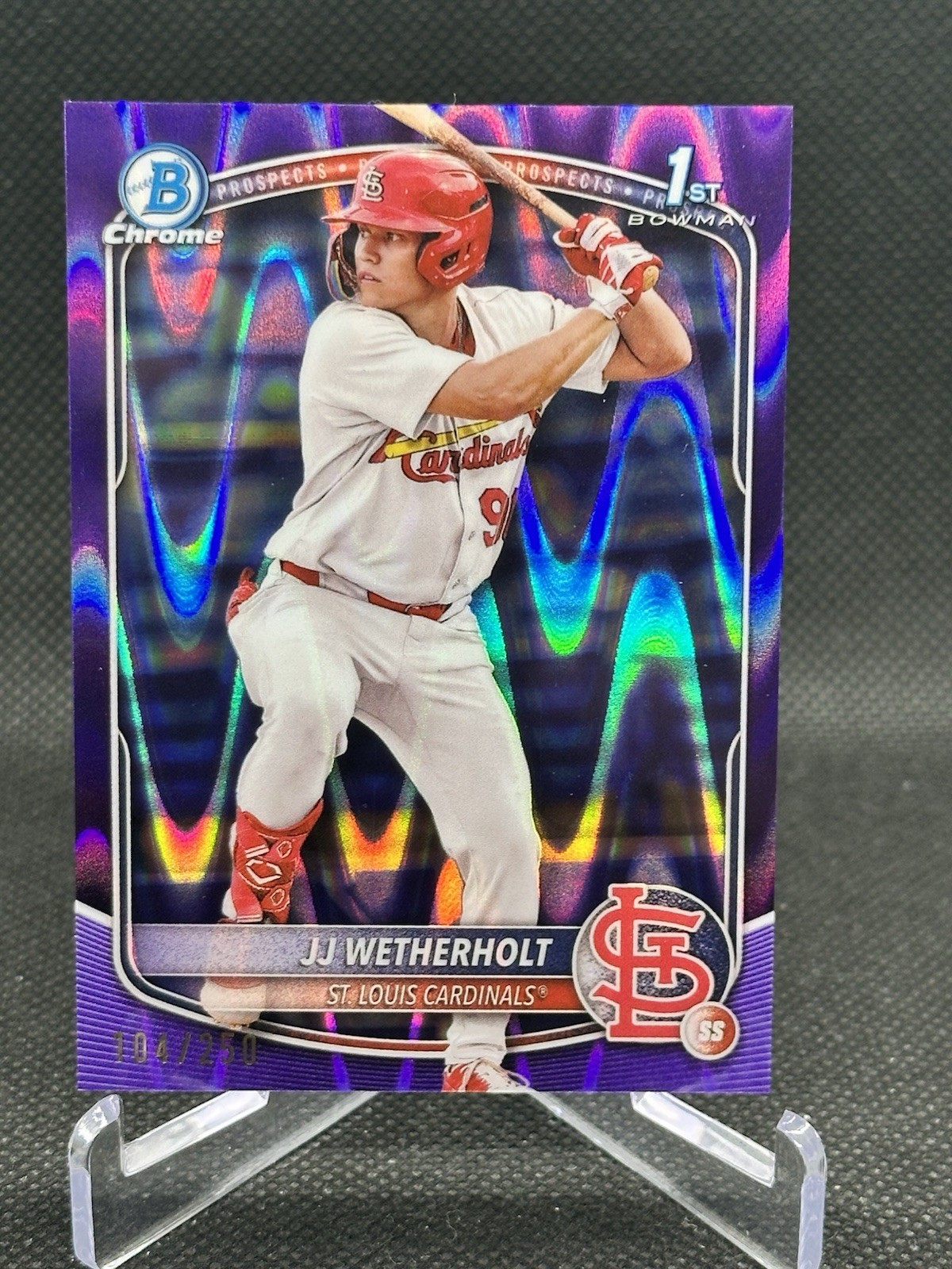 2025 Bowman Chrome JJ Wetherholt 1st Purple Raywave /250 Cardinals #BCP-22