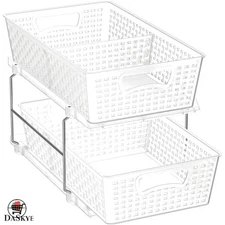2 Tier Pull-Out Bathroom Organizer Tray - Clear Plastic Storage Solution