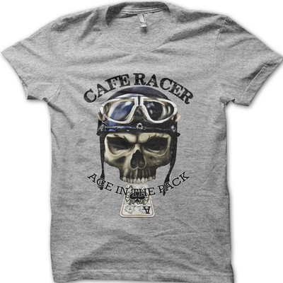 Cafe Racer Biker Skull T-Shirt - Ace in the Pack Vintage Motorrad Tee 6001