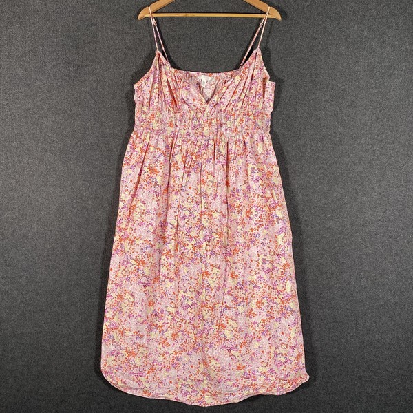 H&M Dress Womens US XL Pink Floral Cotton Midi Fit Flare Summer Sundress