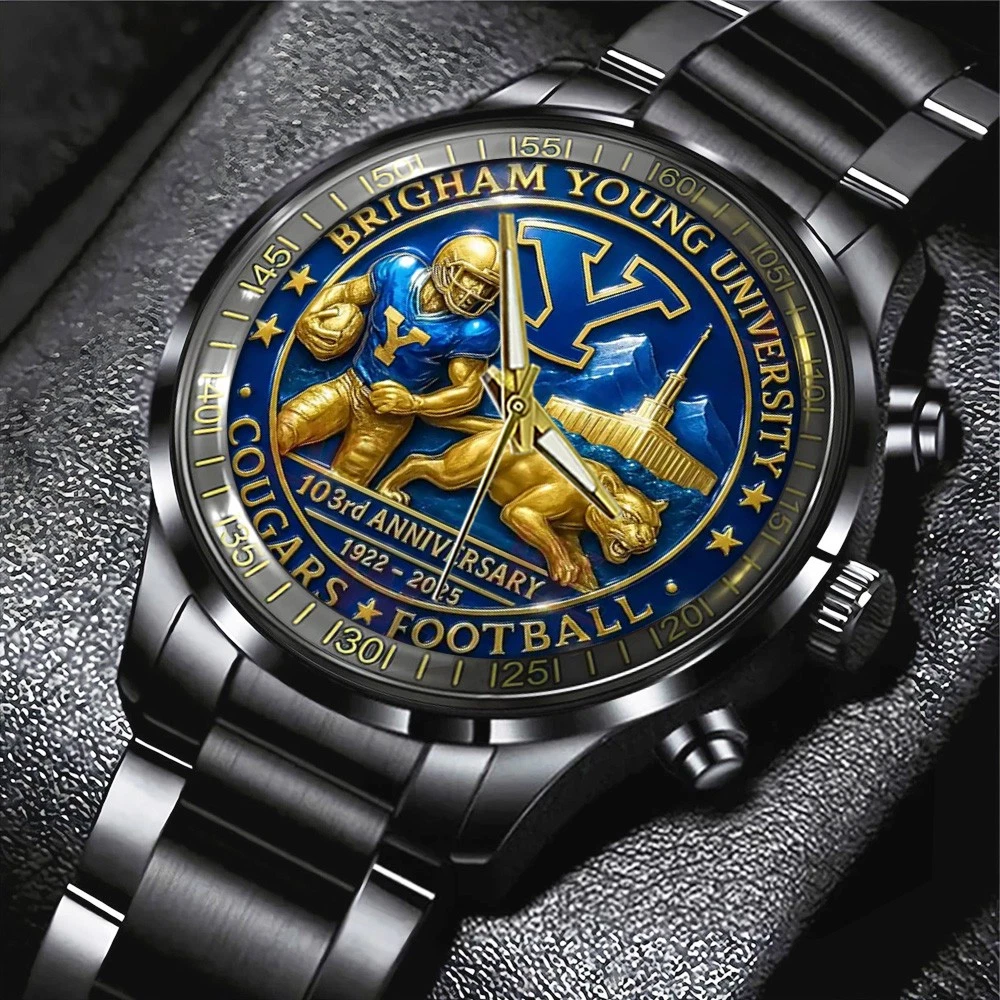 BYU Cougars Football Black Stainless Steel Watch