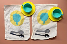 Toy Espresso Tea Set IKEA DUKTIG Cup Saucer Spoon Placemat Teal Yellow 10-Piece