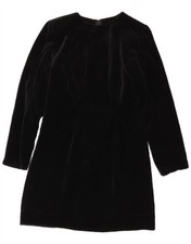 Vintage Womens Long Sleeve Velvet A-Line Dress UK 12 Medium Black DR19