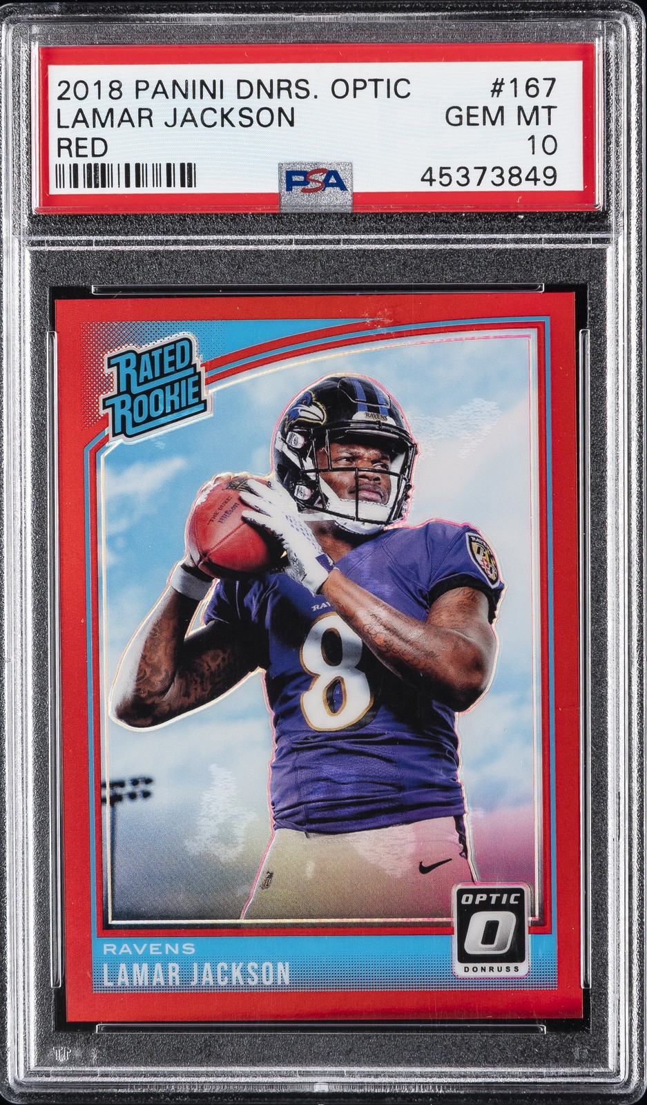 2018 PANINI DONRUSS OPTIC RED #167 LAMAR JACKSON ROOKIE RC #/99 PSA 10