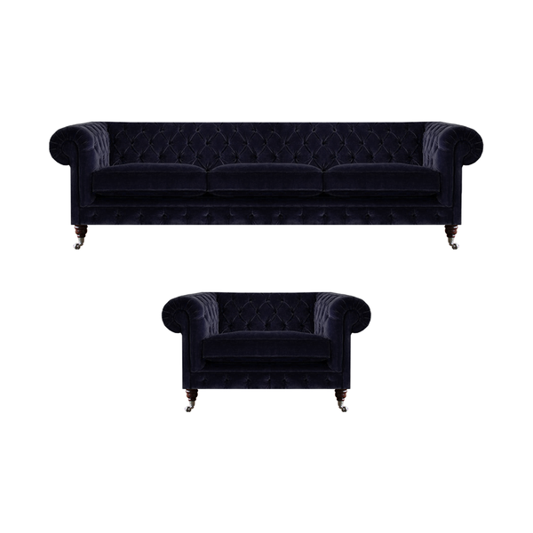 LuxuriöSe Chesterfield Sofas Dunkelblauer Textil Dreisitzer Edler Sessel-image
