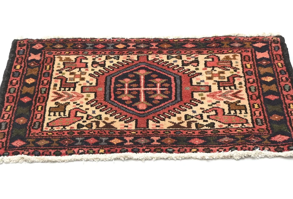 Alfombra oriental pequeña hecha a mano crema vintage decoración del hogar alfombra de entrada 1'5x2'3 pies Foto 2 de 4